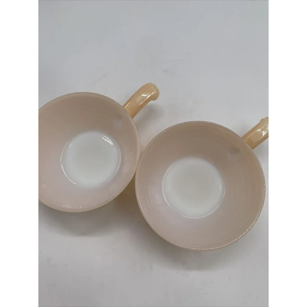4 Vtg. Anchor Hocking Fire King Ware Peach Luster Beehive Handled Soup Bowl 14